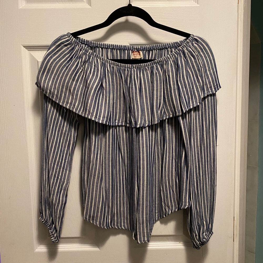striped off the shoulder top